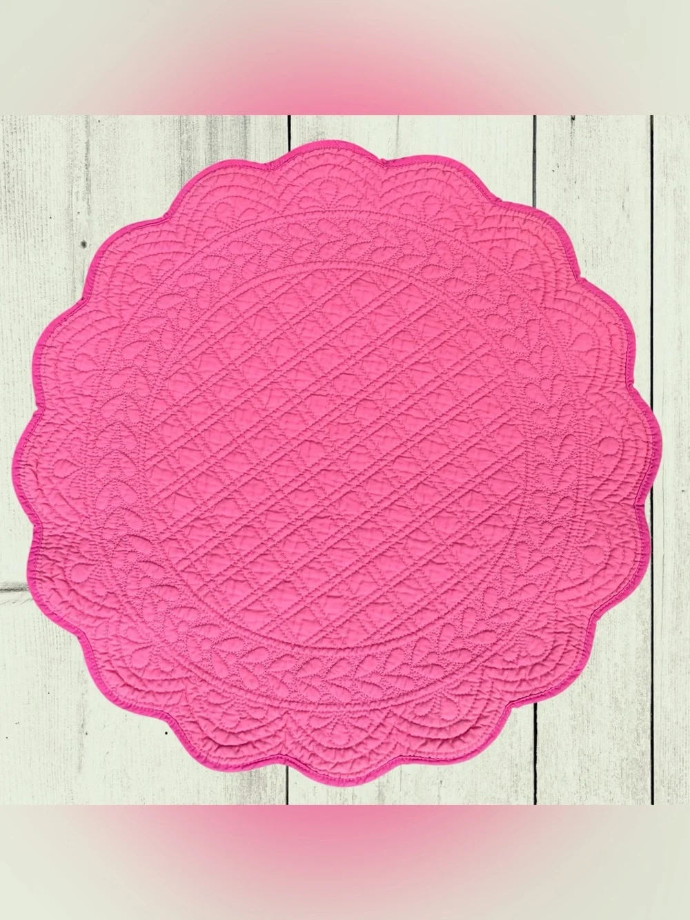 Set/4 Williams Sonoma Cottage Rose Pink Beautifully Quilted 17” Round Placemats